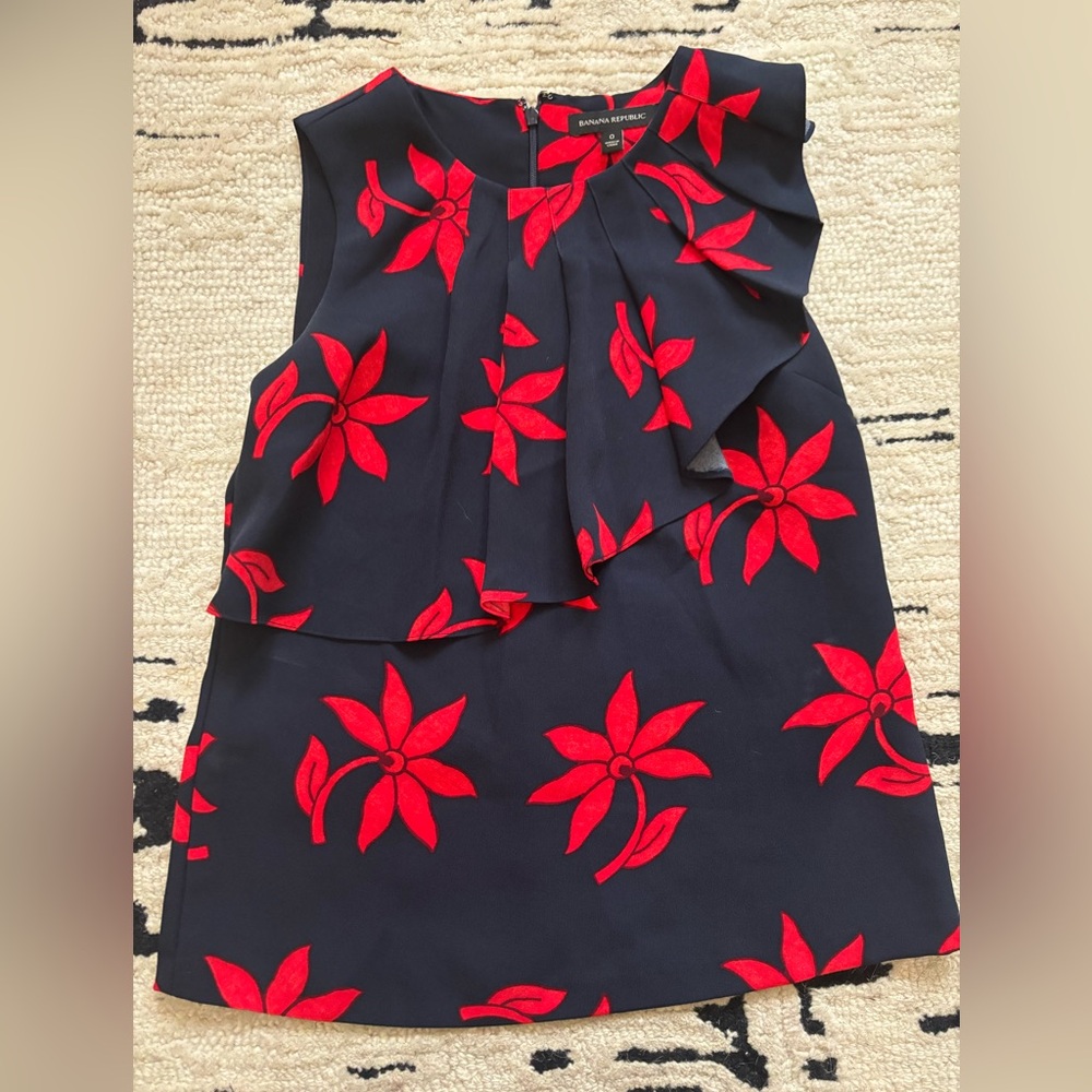Banana Republic Black Dress with Red Floral Design